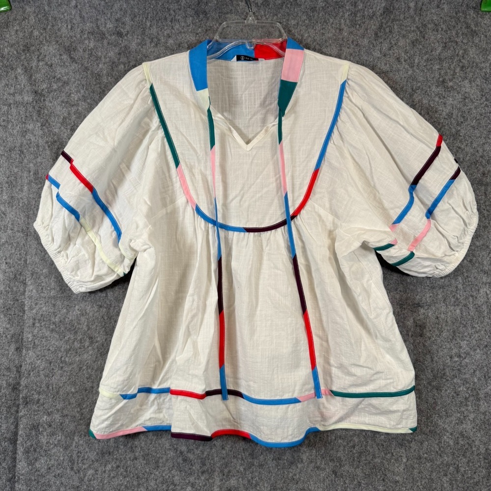 Cicy Bell Peplum Top Womens Large Boho Indie Festival Resort Preppy Rainbow
